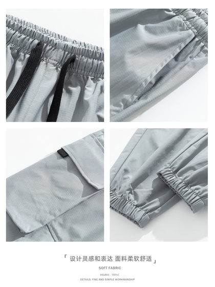 回力工装裤子男士夏季薄款多口袋冰丝九分裤宽松美式运动休闲长裤