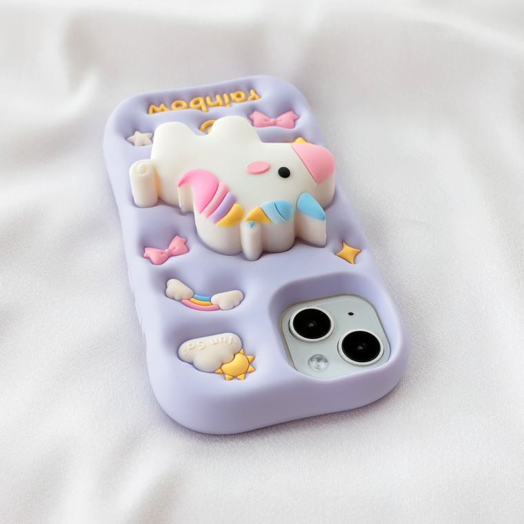 Silicone Cartoon Kickstand : Cute Unicorn, Soft – 16, 15, 14, 13, 12 iPhone Case