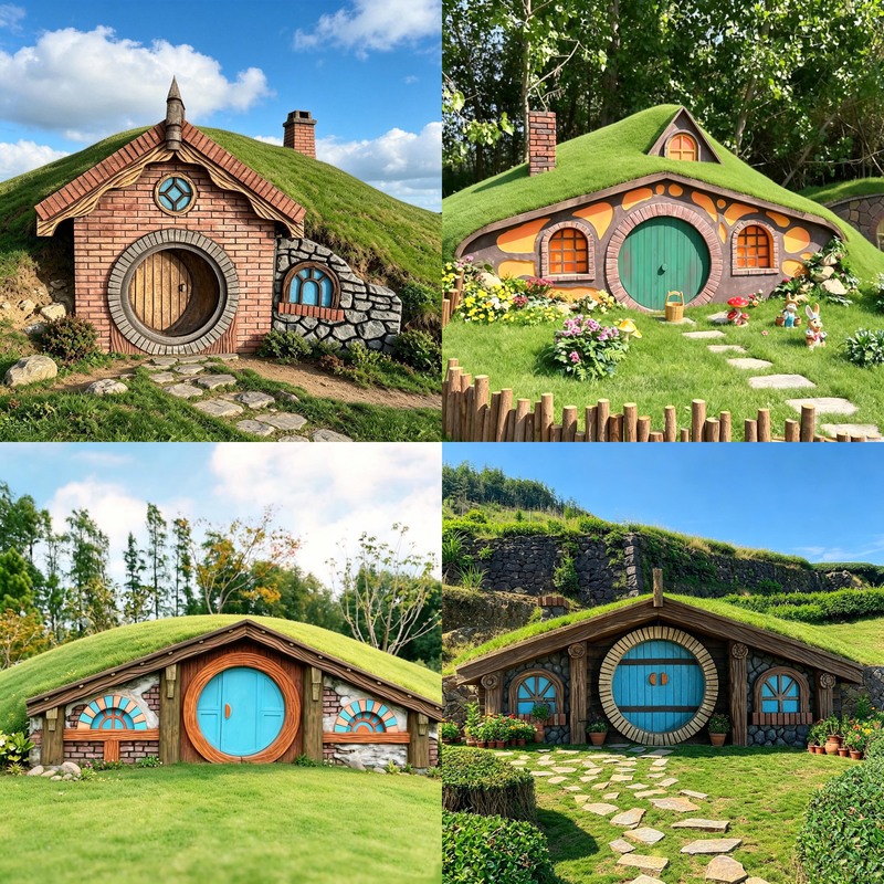 Hobbit-Style Miniature House Sculpture for Outdoor Use, Suitable for Farmhouses and Gardens, Popular on Social Media, Made of Fiberglass and Anti-Corrosion Wood, Decorative Ornament Hobbit-Style Miniature House Sculpture for Outdoor Use, Suitable for Farmhouses and Gardens, Popular on Social Media, Made of Fiberglass and Anti-Corrosion Wood, Decorative Ornament