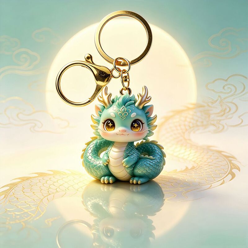 Cute Dragon Pendant, Blue Gold Lucky Dragon Keychain, Zodiac Dragon Birth Year Fortune Accessory, Unisex Versatile Bag Charm