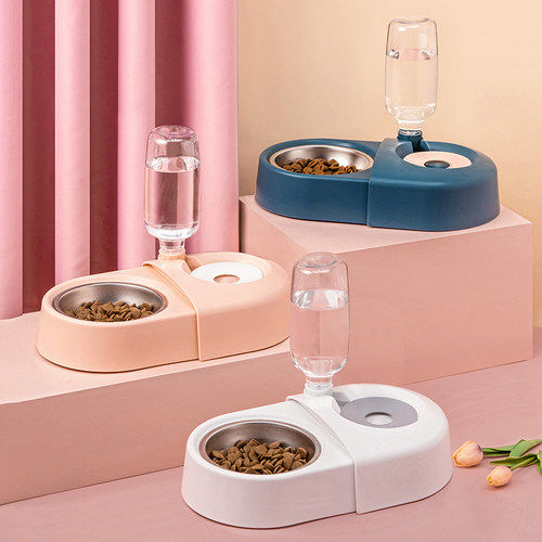 vipcats cat bowl large number double bowl automatic drinking water stainless steel infant cat food basin anti-turn pet cat supplies