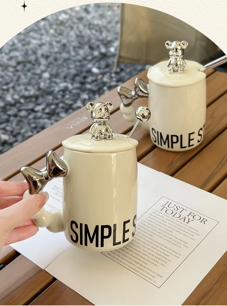 ins陶瓷马克杯带盖勺子家用创意情侣杯女高颜值办公室茶杯咖啡杯