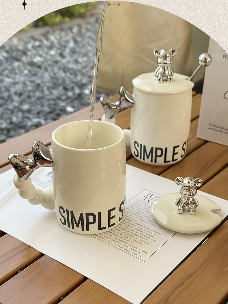 ins陶瓷马克杯带盖勺子家用创意情侣杯女高颜值办公室茶杯咖啡杯