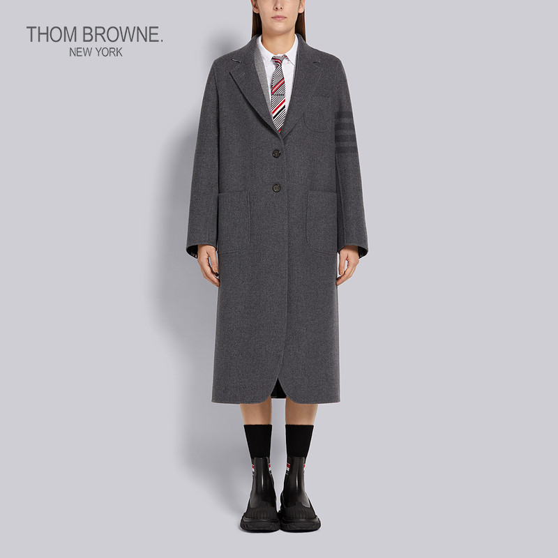 THOM BROWNE Ladies New 4 Striped Medium Grey Wool Pouch Lapel Coat