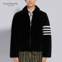 THOM BROWNE Mens 2022 Early Spring Classic 4 striped navy blue plush flight jacket