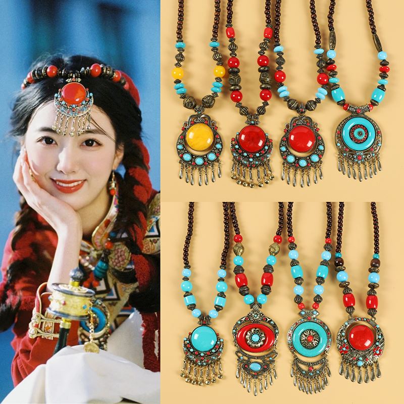 Ethnic Style Tibetan Retro Tassel Headwear Forehead Ornament Bohemian Clavicle Necklace Pendant Travel Photography Hair Accessories for Women