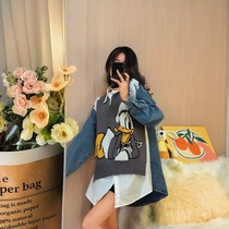 Fall shirt sweater Two sets of womens retro vest one-piece dress Korean version College Breeze Plexu Skirt Suit Tide