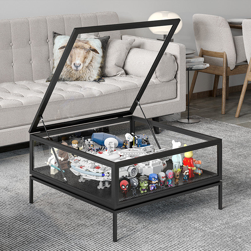 Nordic small household type tempered glass tea table model model glass table living-room multifunctional Lego storage display cabinet