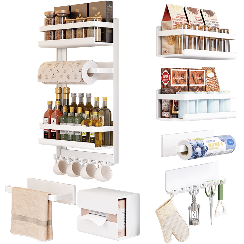 Refrigerator magnetic absorption sodium condiment paper towels without punching seasoning hanger kitchen outside side storage rack hole plate hook