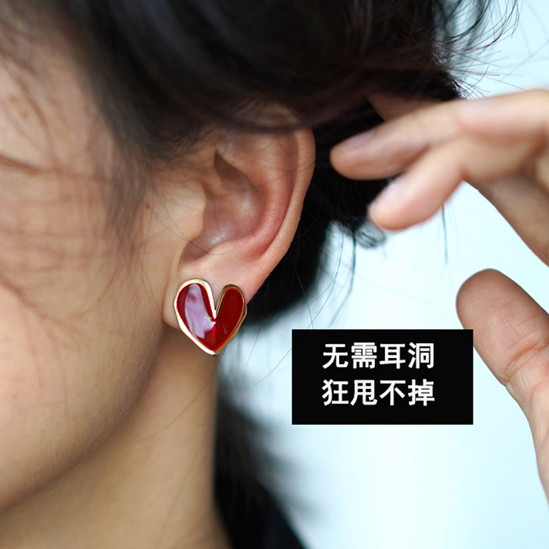 Loving Mosquito Coil Dish Ear Clip Without Earhole Woman 2021 New Year's New Year New Year Red Senior small crowdsourced earrings ear-pin earrings