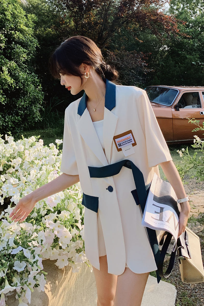 Sandor Bassa suit shorts two-piece set 2022 new summer niche design sense casual thin suit female