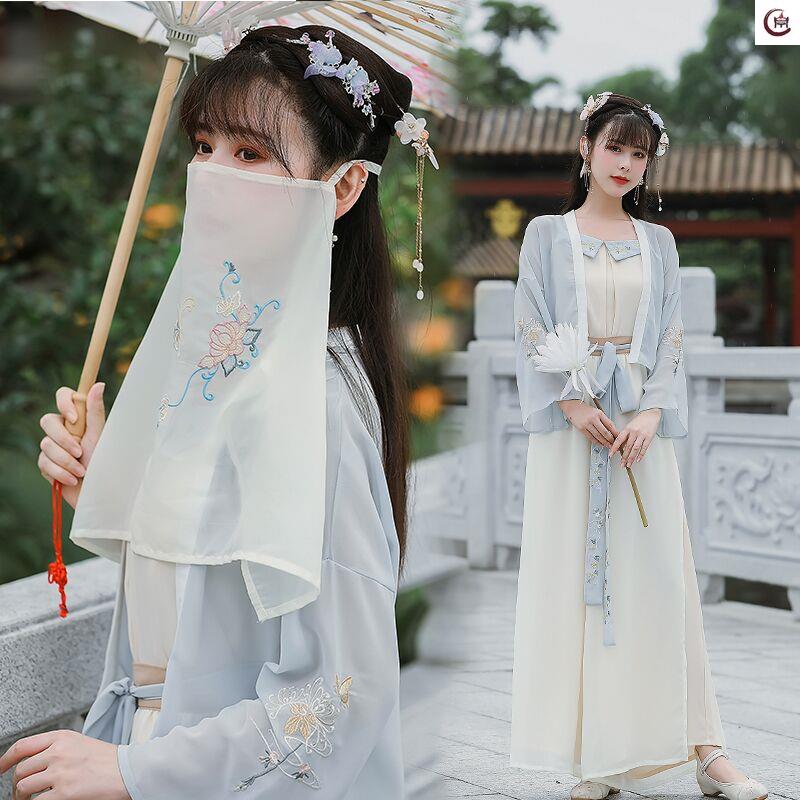 Hanfu mask new antiquity embroidered flower veil retro generation cover face hanging ear super fairy ancient costume masked veil