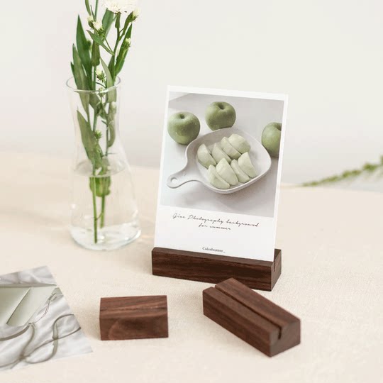 胡桃木卡座 复古留言立夹桌面装饰摆件 实木办公室台面明信片照片相片标签名片便签夹立式小夹子支架摆件