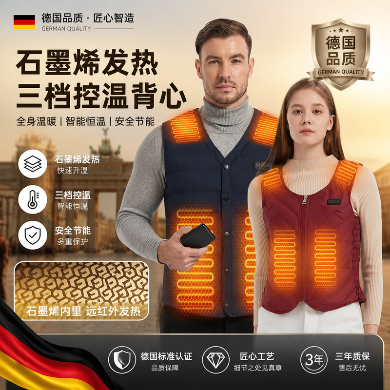 German Electric Heated down Vest, Ski Electric Heating Clothing, Smart Black Technology Rechargeable Heating Vest for Men and Women, Winter German Electric Heated down Vest, Ski Electric Heating Clothing, Smart Black Technology Rechargeable Heating Vest for Men and Women, Winter