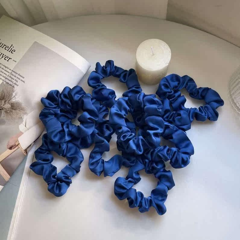 Klein blue hair accessories Fine Bowel Hair Ring Emulation Silk Texture Silk Sensation Silk Slip Large Intestine Circle Students Pure Color Leather Gluten Hair Ring Hair Accessories