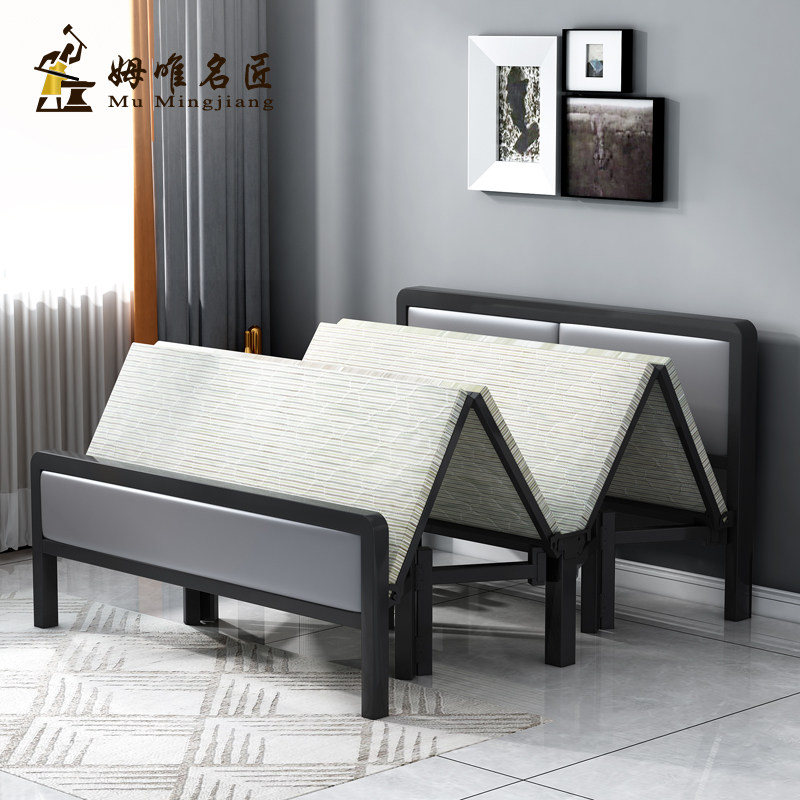 Double Bed Office Single foldable foldable 1 5 m lunch break dual - use rental iron bed