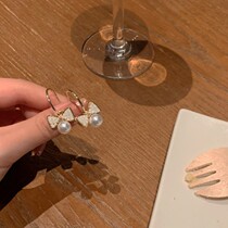 Sweet Pearl Bow Knot Earrings Womens Advanced Sense All-Match Earrings 2021 New Niche Design Earrings