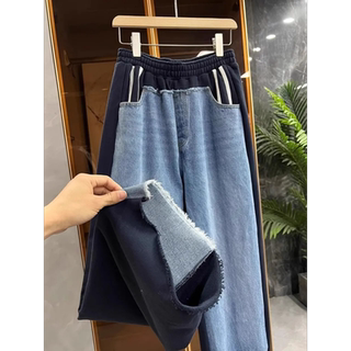 ¡recomendado por el dueño de la tienda! ¡de moda para viajar! pantalones de chándal de mezclilla con borde crudo y cintura elástica para mujer, industria pesada, otoño 2025, nuevo estilo