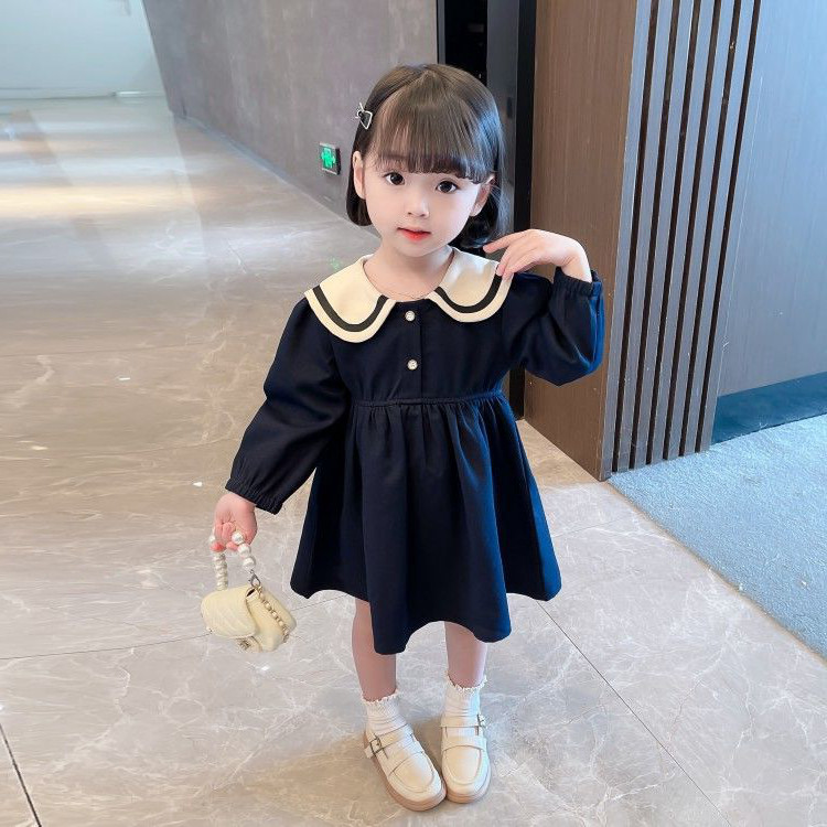 Girls' dresses spring and autumn 2022 new western style net red trend college style doll collar children's baby princess dress