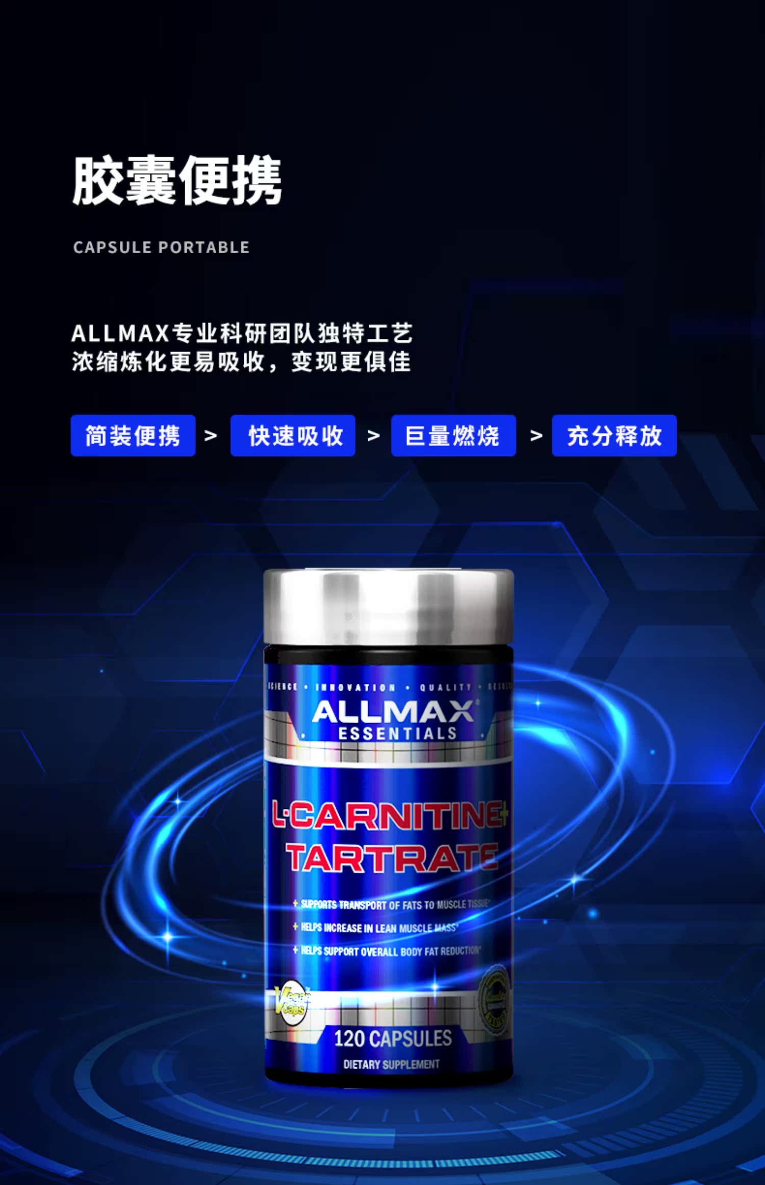 ALLMAX左旋肉碱胶囊120粒/瓶