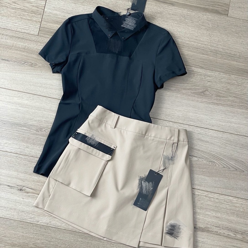 Korean Spring and Summer Women's Golf Wear Quick-Drying Slim-Fit Black Short-Sleeve A-Line Anti-Exposure Skirt Pants Set