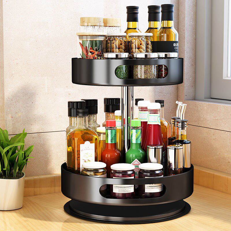 Kitchen 360-degree rotating seasoning rack special seasoning household oil, salt, sauce and vinegar round storage box shelf