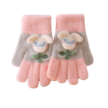 Girls winter gloves childrens autumn and winter warm five-finger thin plus velvet childrens kindergarten cute cartoon fingers