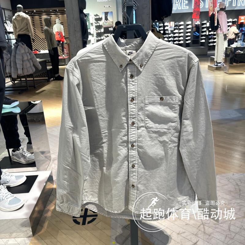 Nike Men's Long-Sleeved Shirt 2025 Spring New Style Lapel Retro Pure Cotton Sports Casual Top Hj7271