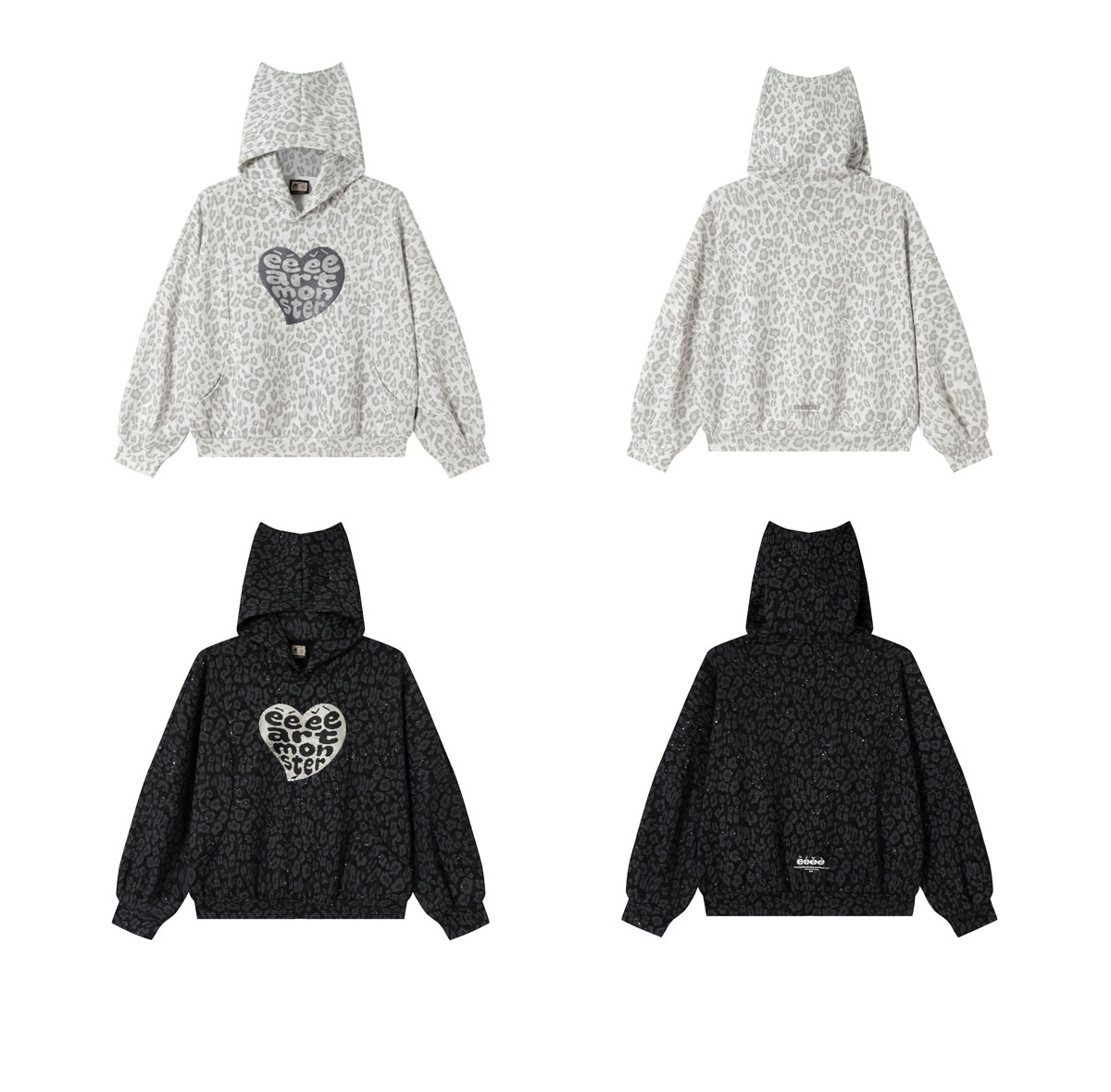eeeeArtmonster Cat Ear Leopard Sequin Hoodie