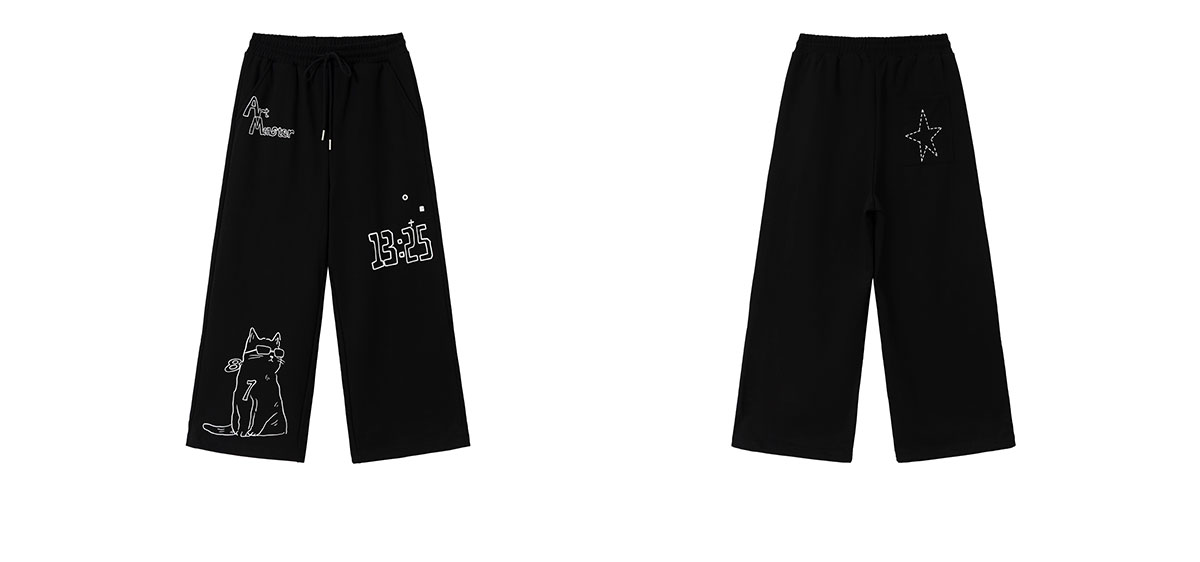eeeeArtmonster Hand-Drawn Doodle Cat Print Sweatpants