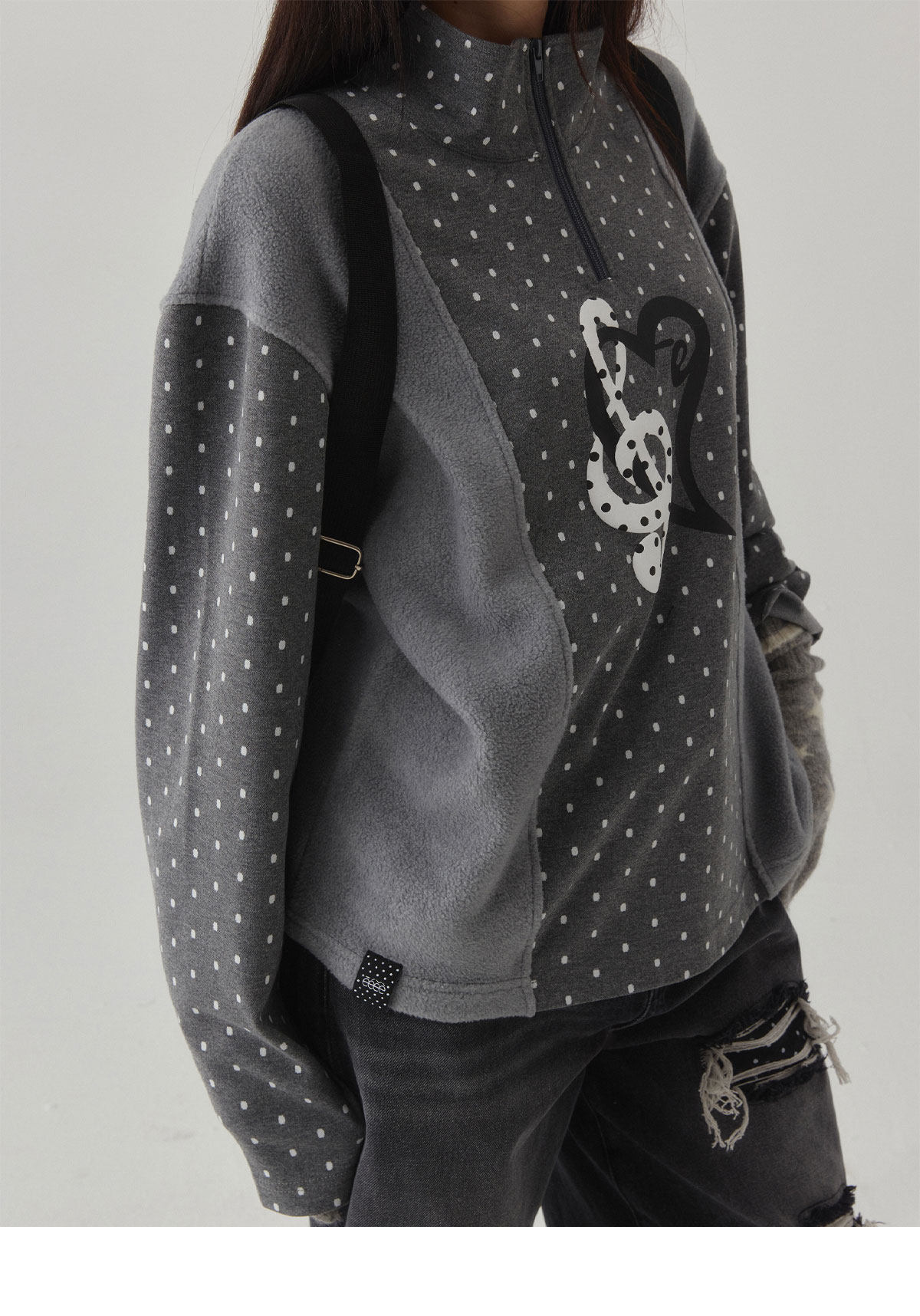eeeeArtmonster Polka Dot Half-Zip Long-Sleeve Top