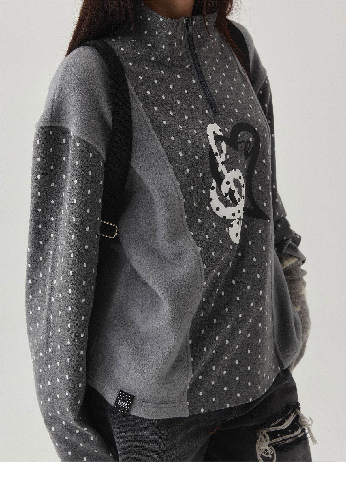 eeeeArtmonster Polka Dot Half-Zip Long-Sleeve Top