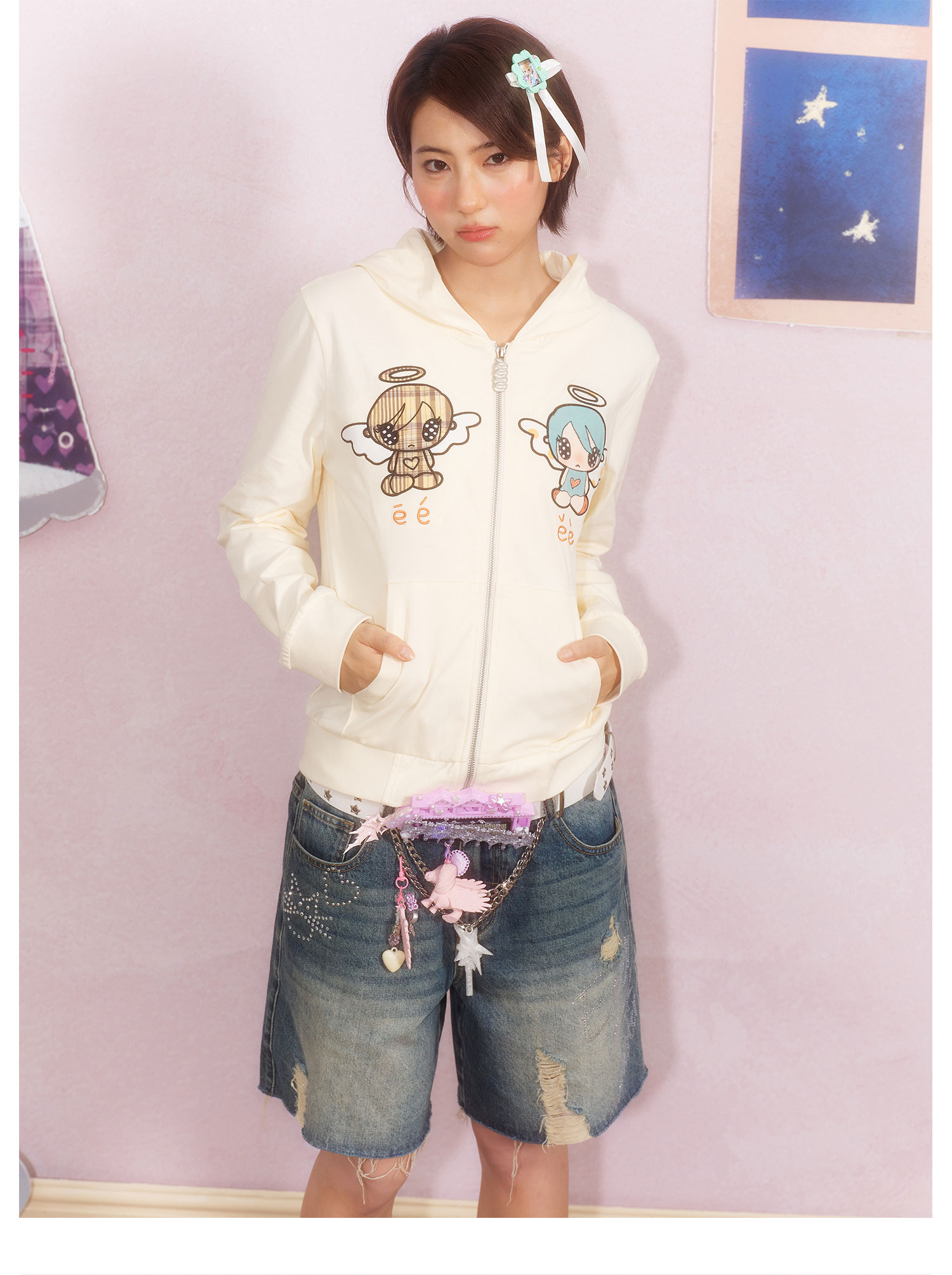 eeeeArtmonster Angel Dialogue Embroidered Hooded Cardigan