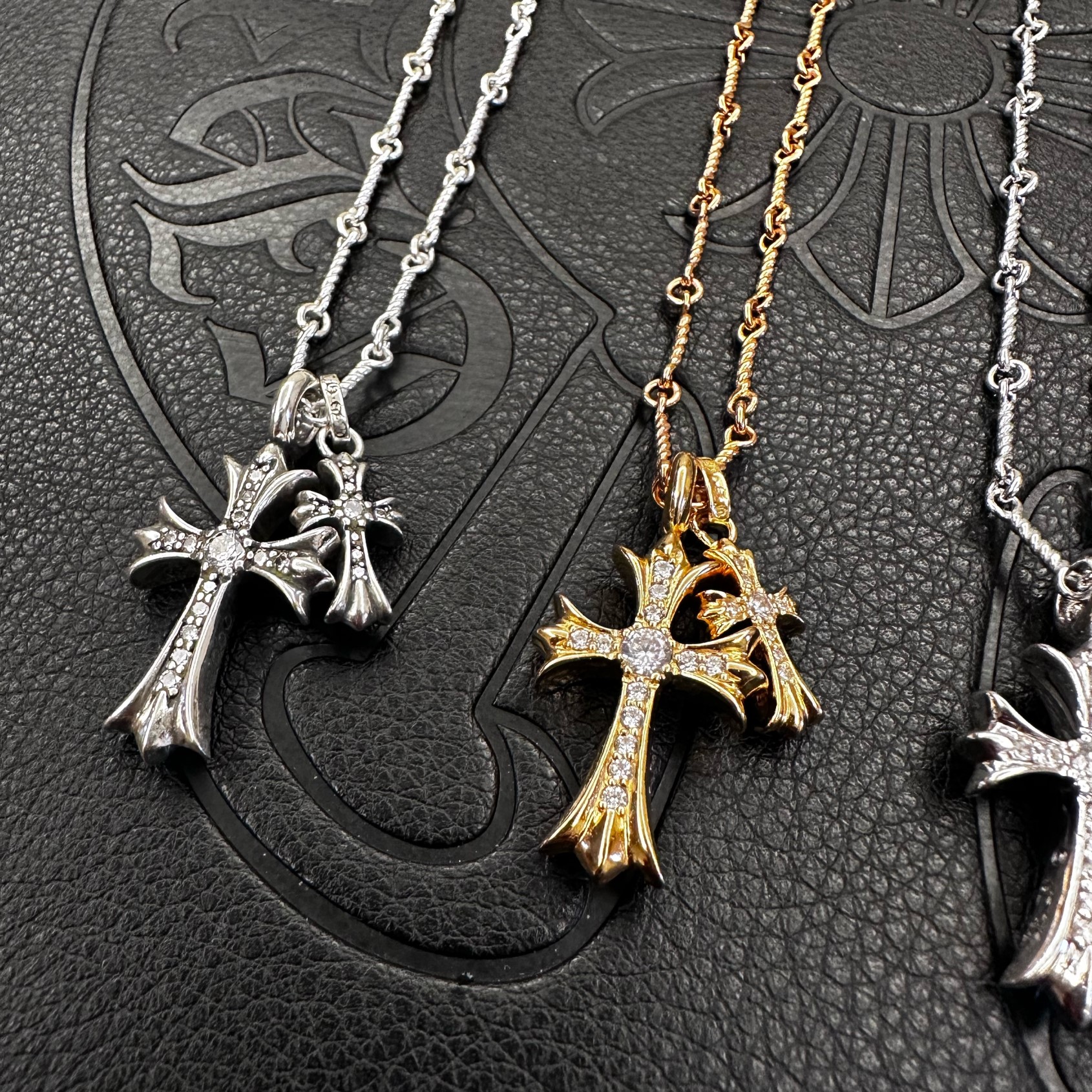 925シルバーダブルクロスネックレス金メッキダイヤモンド男女カップルセーターチェーンイー・メンリング同じスタイル鎖骨チェーントレンド