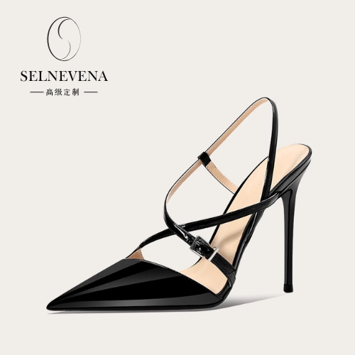 Selnevena High Heels Women's 2026 New Style Cross-Strap Black Pointed Toe Stiletto Closed-Toe Sandals