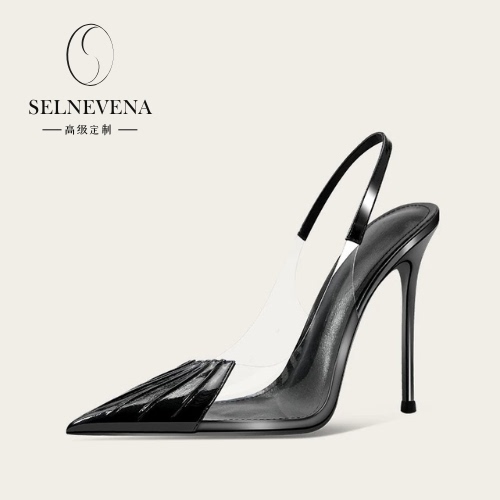 Selnevena Pointed Pleated Transparent High Heels with Sexy Back Strap, Paired with a Skirt, Niche Stiletto Sandals Selnevena Pointed Pleated Transparent High Heels with Sexy Back Strap, Paired with a Skirt, Niche Stiletto Sandals