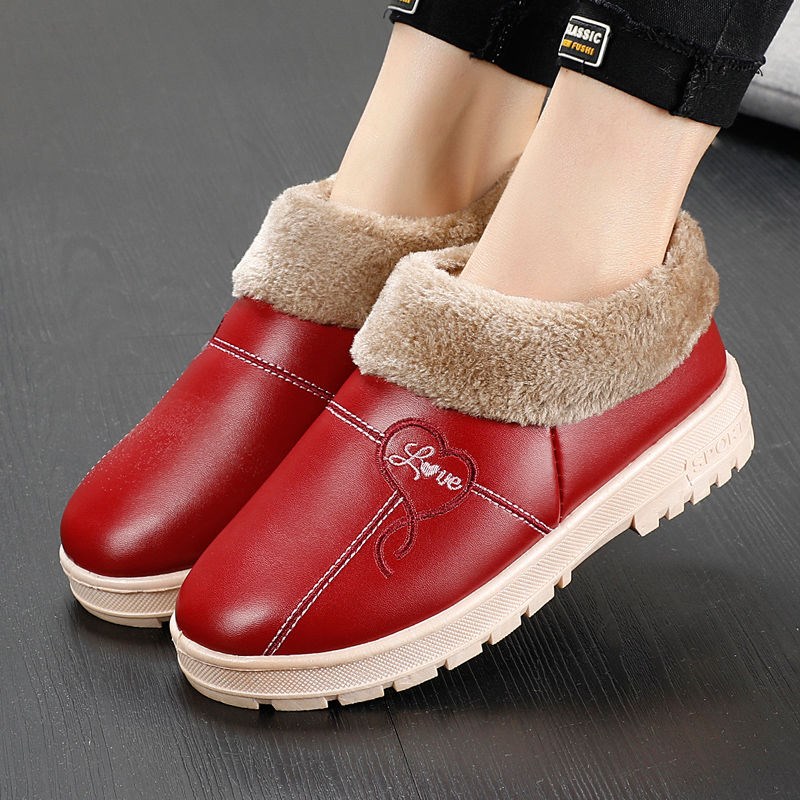 Winter cotton slippers women's warm waterproof men's shoes home furry couple slippers bag heel plus velvet thick bottom confinement cotton shoes