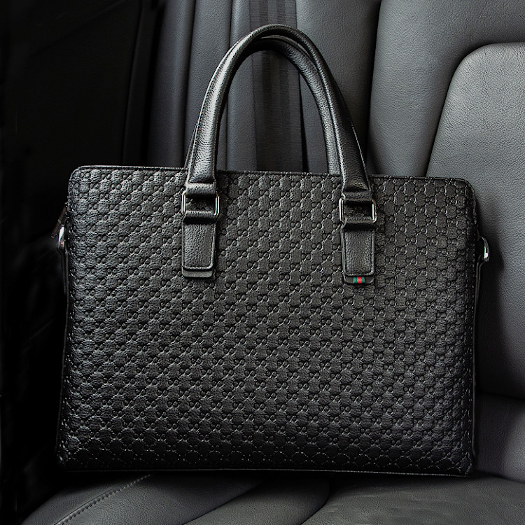 Boutique Buffalo Leather Handbag Men Business Briefcase Embossing Leisure 100 Hitch Cross Official Bag Men's Bag Crosswalk-Taobao