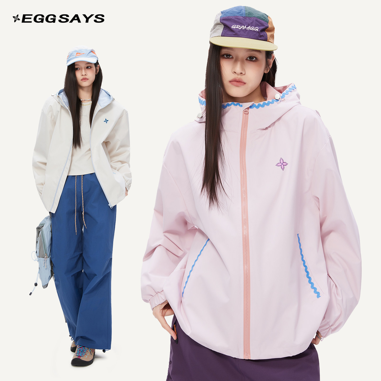 EGGSAYS レディース 春新作 アウトドア カジュアル シェル刺繍 防水ジャケット トップス