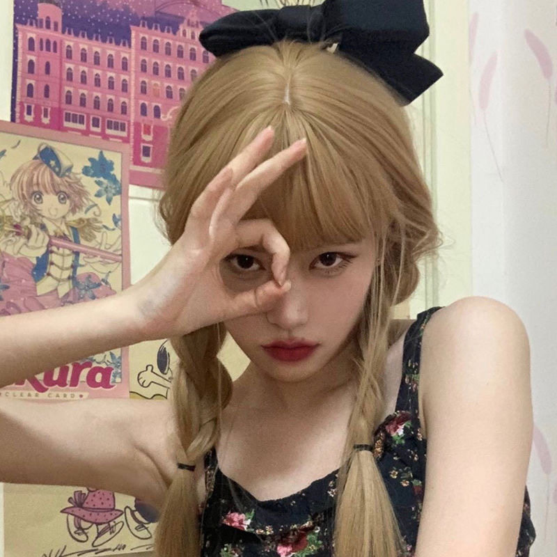 The anchor girl group with the same wig female long hair sweet and cute light white gold natural JK long straight hair net red full headgear