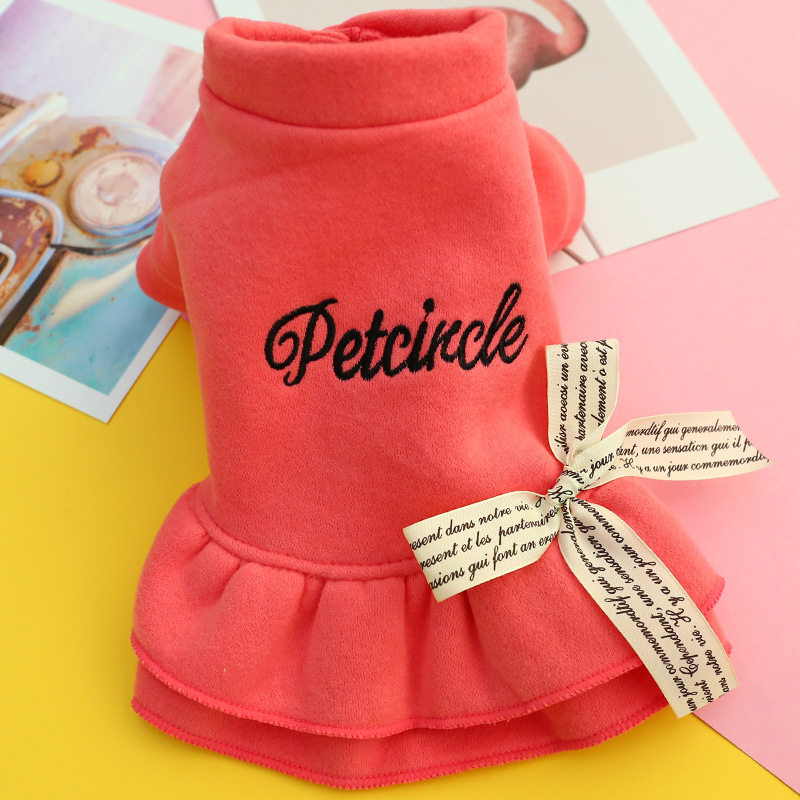Dog Clothes Young Dogs Dress Bomei Teddy Pets Kitty Clothing Autumn Winter Plus Suede Thickened Princess Bow Tie Skirts