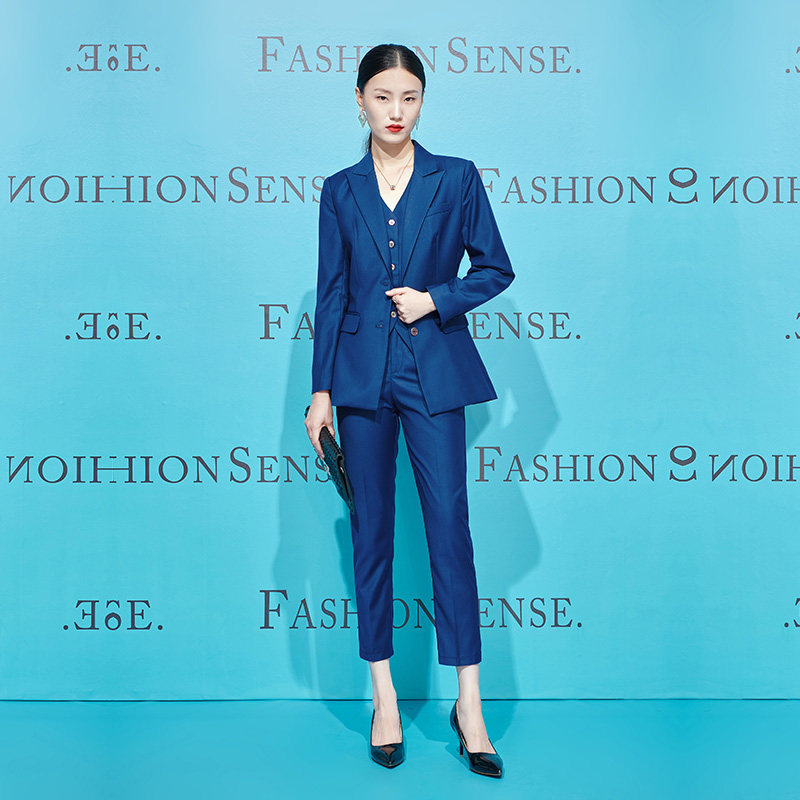 Zamei vest series 2021 autumn new blue suit suit female temperament self-cultivation professional three-piece autumn and winter