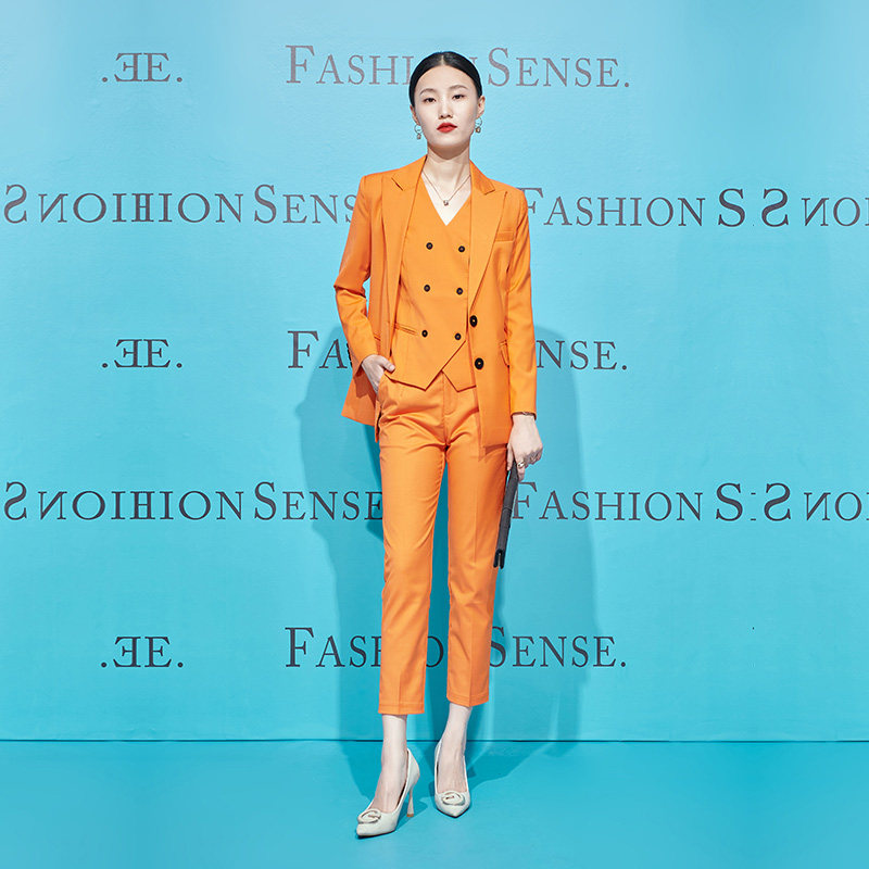 Zamei vest series 2021 autumn new orange suit suit female temperament fashion slim three-piece autumn and winter