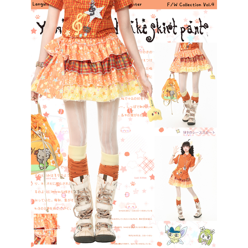Blue Ghost Park Languid Park Puffy Plaid Skirt Women's Summer Princess Skirt Short Skirt Bow Skirt