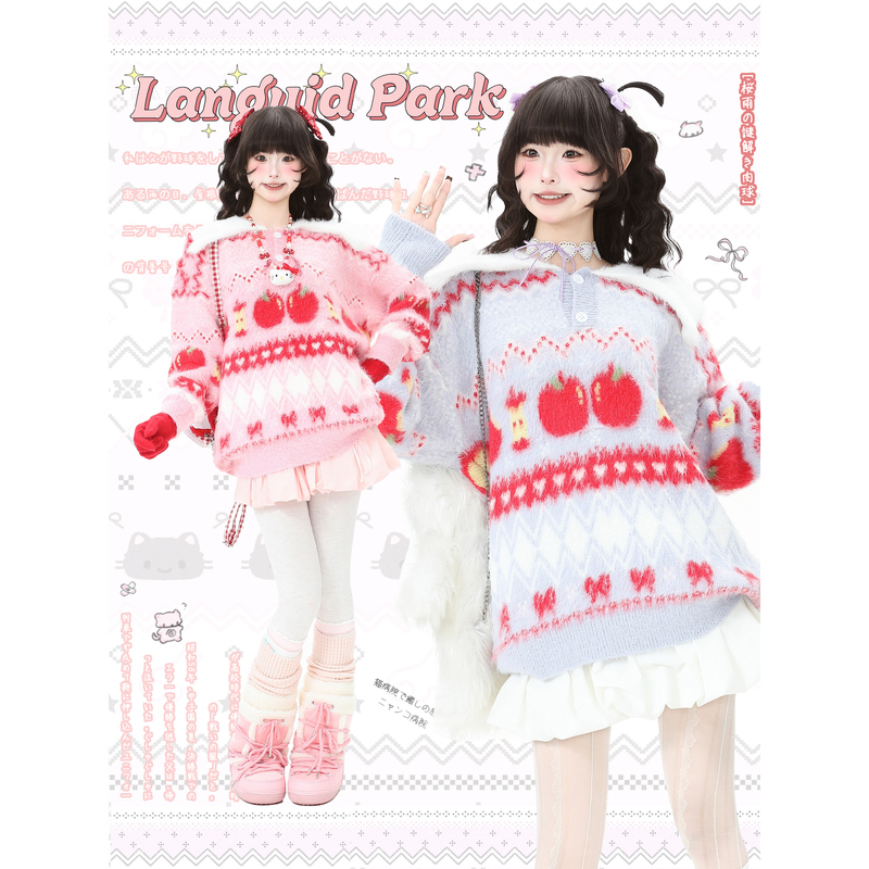 Languid Park Fair Isle Polo Collar Mink Sweater Women's Autumn and Winter Christmas Lazy Top Languid Park Fair Isle Polo Collar Mink Sweater Women's Autumn and Winter Christmas Lazy Top