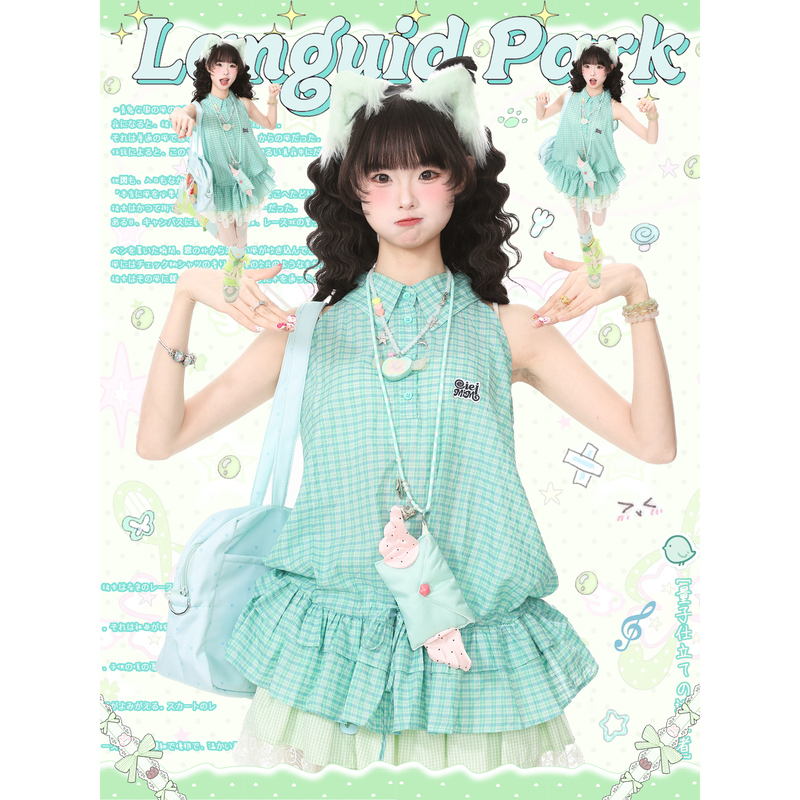 Languid Park Plaid Embroidered Sleeveless Shirt Women's Summer Casual Niche Shirt Top