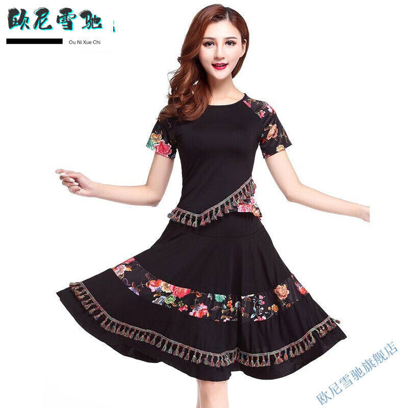 New square dance dress suit Summer female adult short sleeve large hem Skirt National Wind Dance Suit Out of Great Mother Practice-Taobao