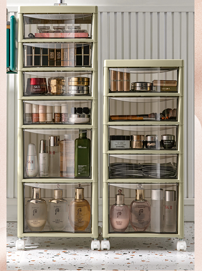 Household dormitory transparent plastic multi-layer cosmetic dust-proof storage cabinet large-capacity classification pulley dual-purpose storage rack - Taobao