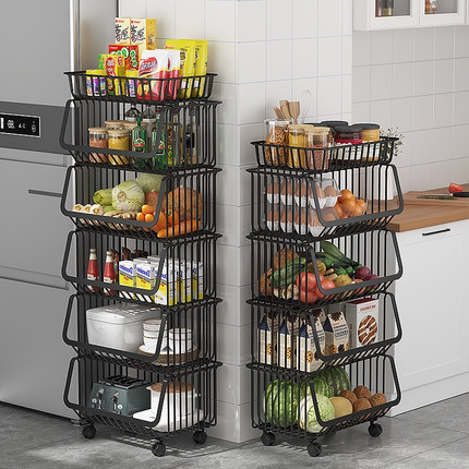 Kitchen vegetable rack floor-to-ceiling multi-functional household vegetable shelf fruit snack storage basket storage basket - Taobao
