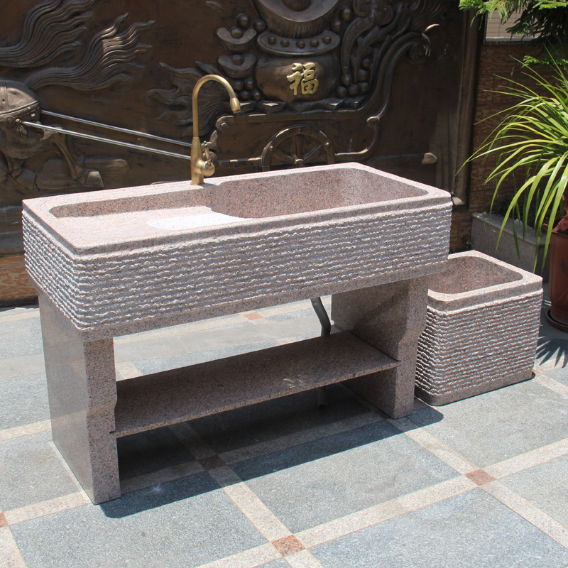 Outdoor Marble Balcony Integrated Sink with Washboard Whole Stone Basin Stone Granite Laundry Pool Table Wash Basin